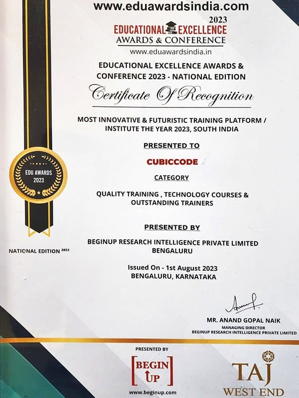 Most Innovative & Futuristic Training Platform of the Year, South India