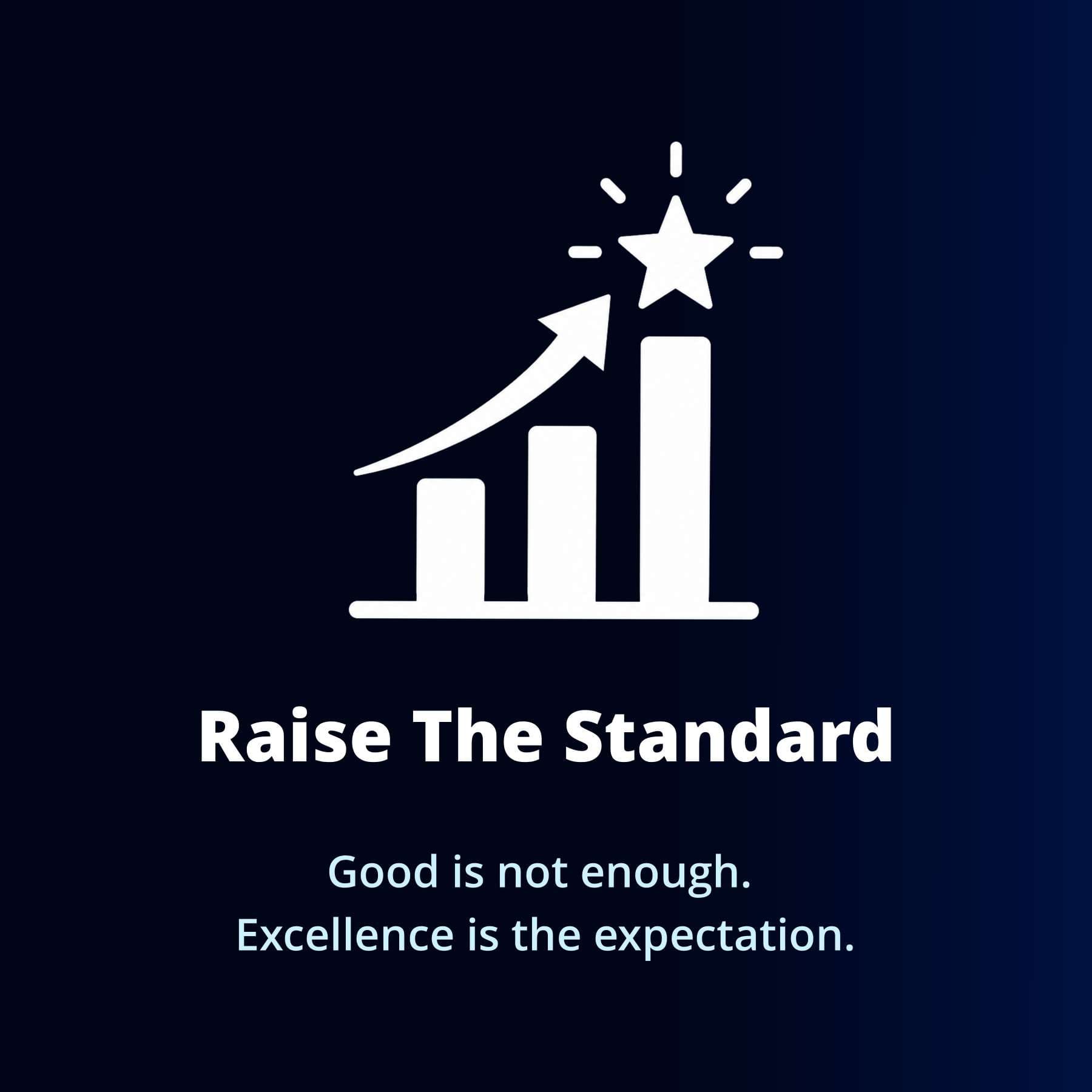 Raise The Standard — Good is not enough. Excellence is the expectation.