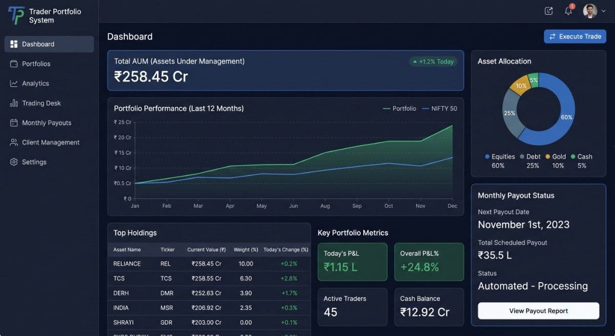 Trader Portfolio System platform interface